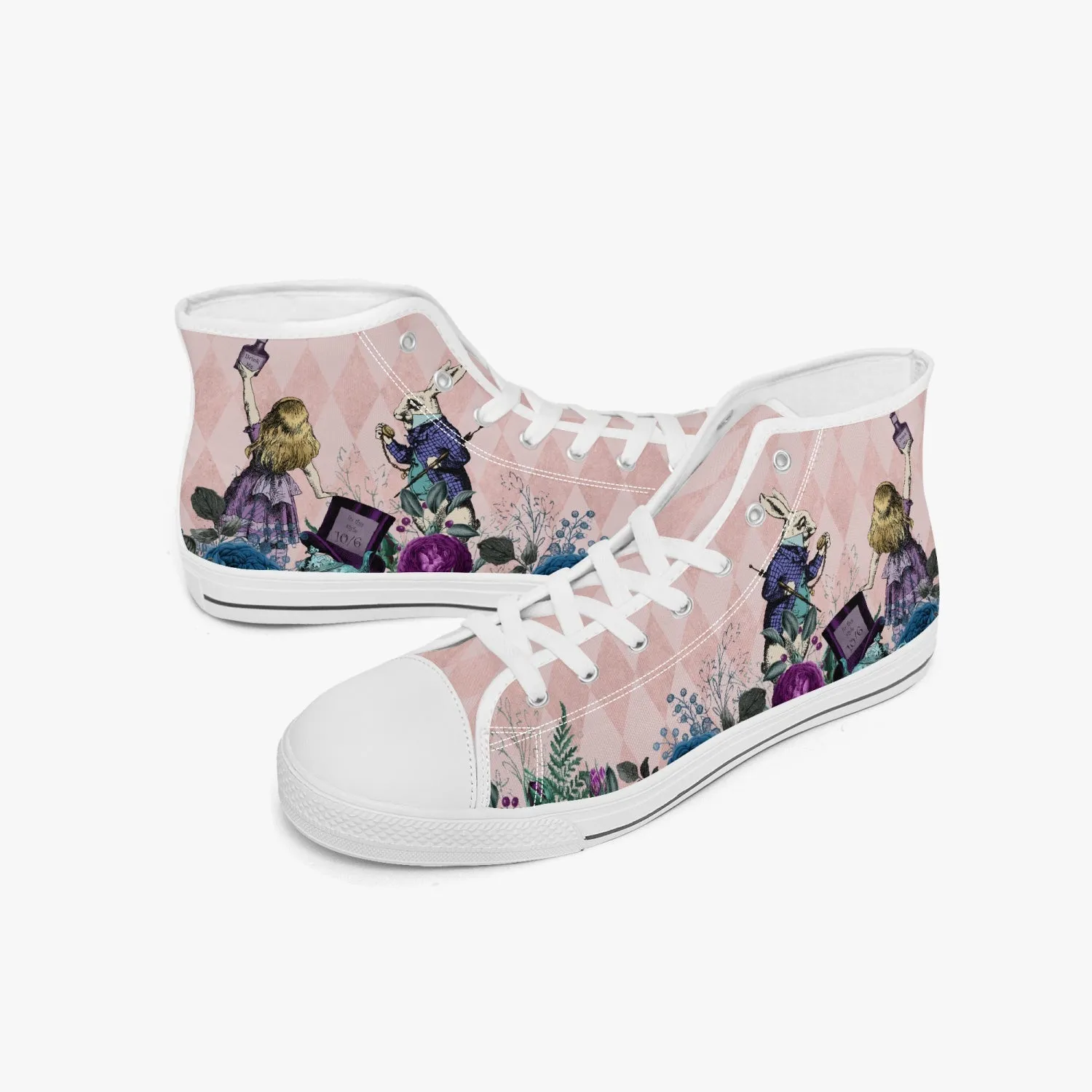 Alice in Wonderland high top womens sneakers  - The White Rabbit and Alice hi top sneakers (JPSN5)