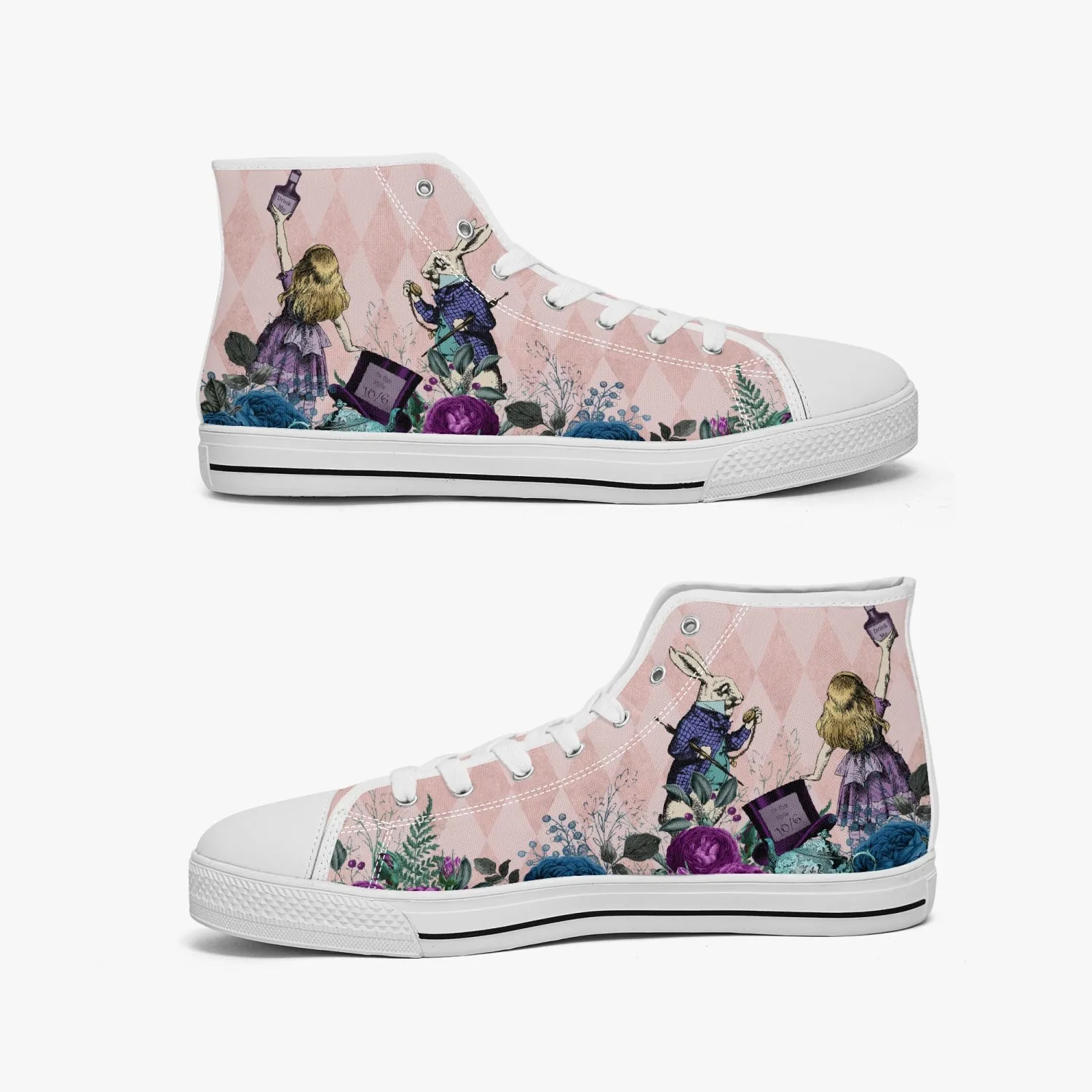 Alice in Wonderland high top womens sneakers  - The White Rabbit and Alice hi top sneakers (JPSN5)