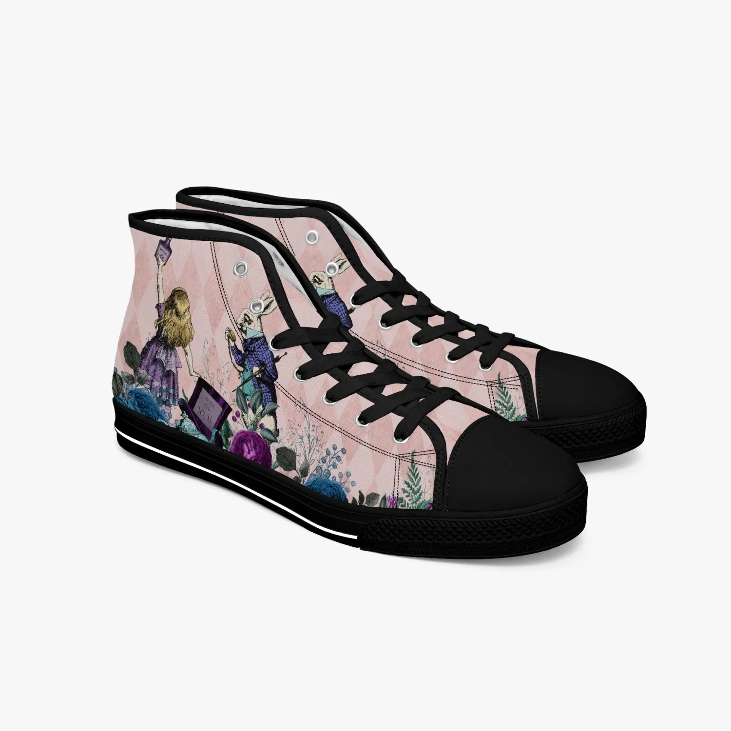 Alice in Wonderland high top womens sneakers  - The White Rabbit and Alice hi top sneakers (JPSN5)