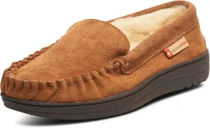 Alpine Swiss Yukon Mens Moccasin Slippers Genuine Suede Slip-On House Shoes Shearling Lining Comfy Stylish Indoor Footwear