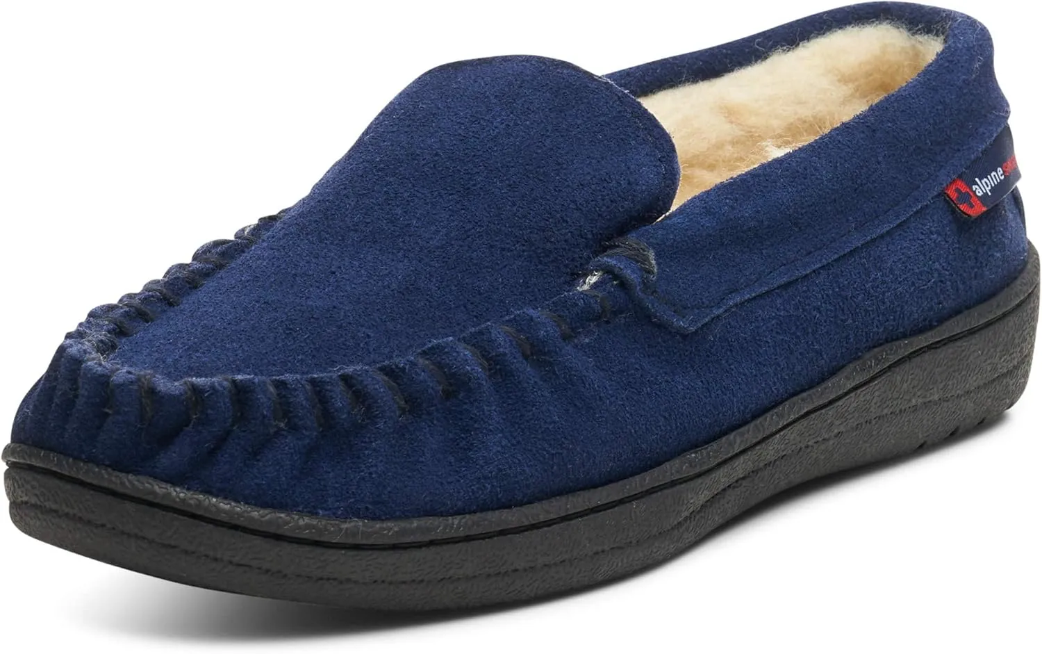 Alpine Swiss Yukon Mens Moccasin Slippers Genuine Suede Slip-On House Shoes Shearling Lining Comfy Stylish Indoor Footwear