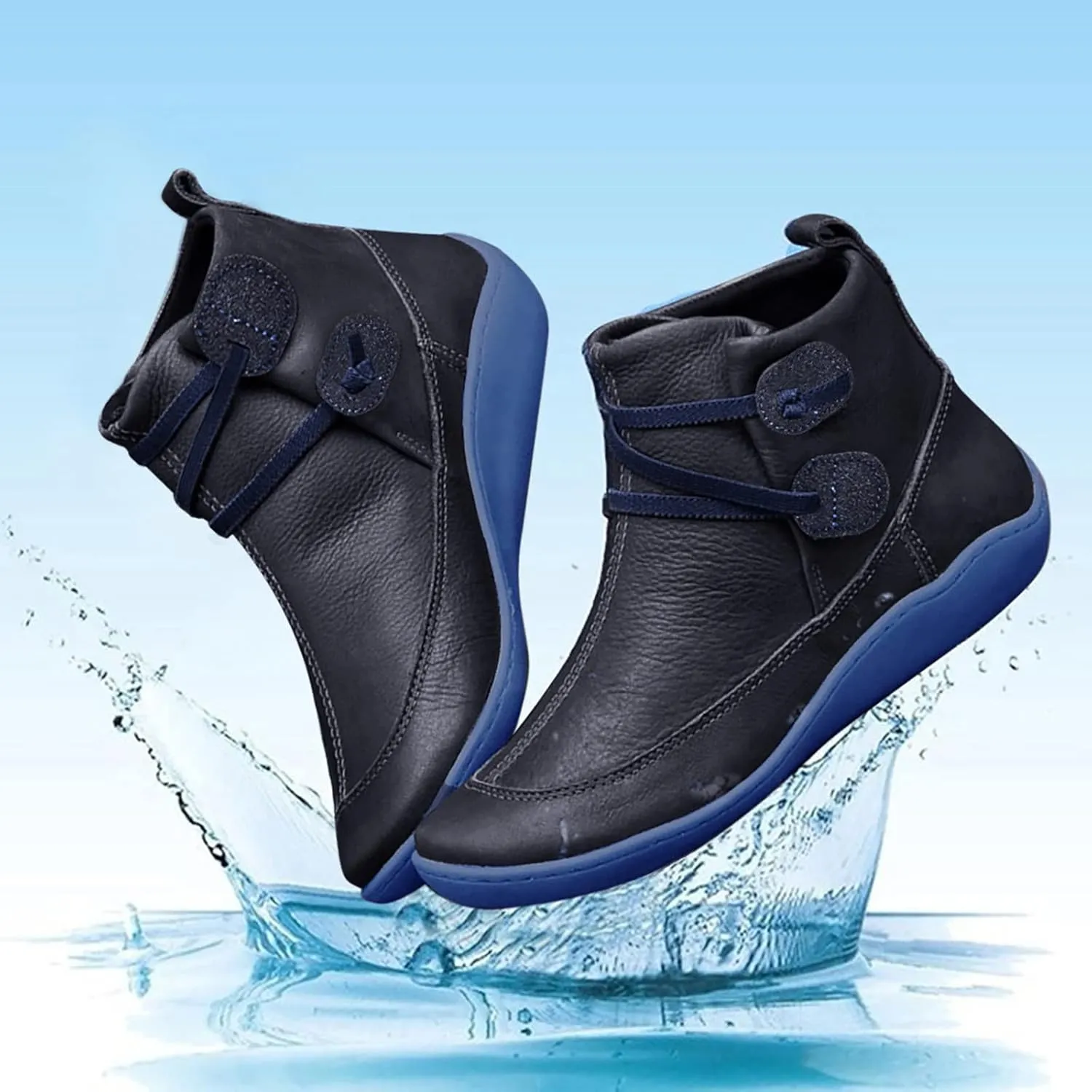 AMDBEL Ankle Boots for Women Cut Out Slip On Short Chunky Stacked Heel Perforated Side V Cut Western Booties Cutout Shoes