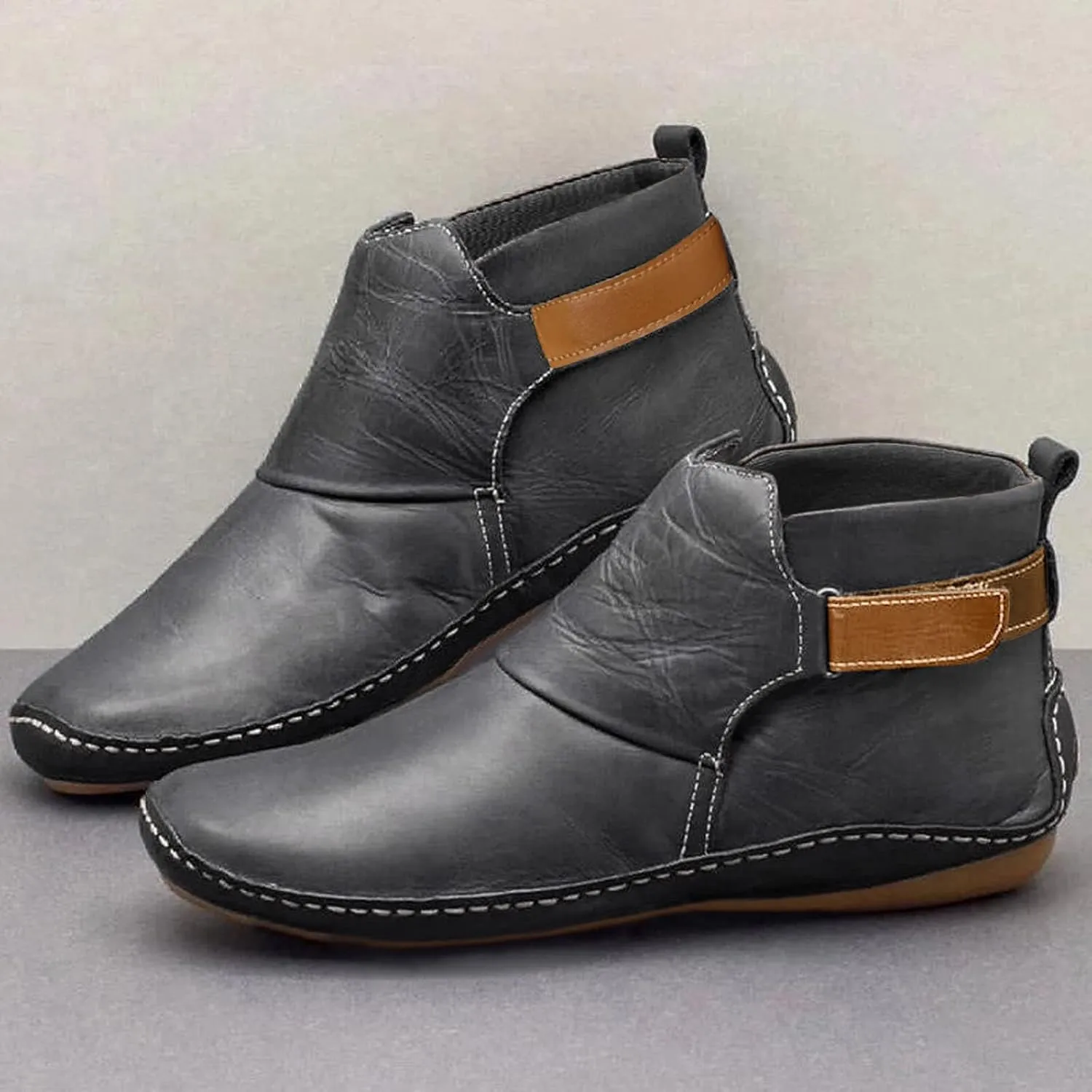 Ankle Booties for Women No Heel Arch Support Ankle Boots Comfy Flat Heel Booties Vintage Leather Damping Shoes