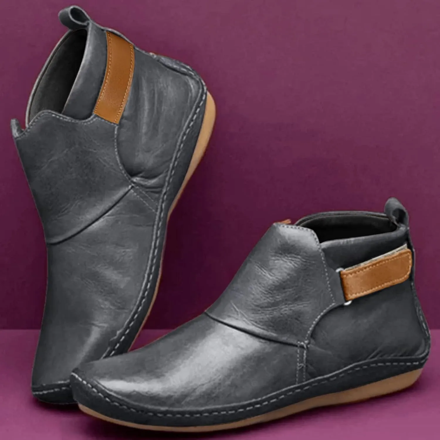 Ankle Booties for Women No Heel Arch Support Ankle Boots Comfy Flat Heel Booties Vintage Leather Damping Shoes