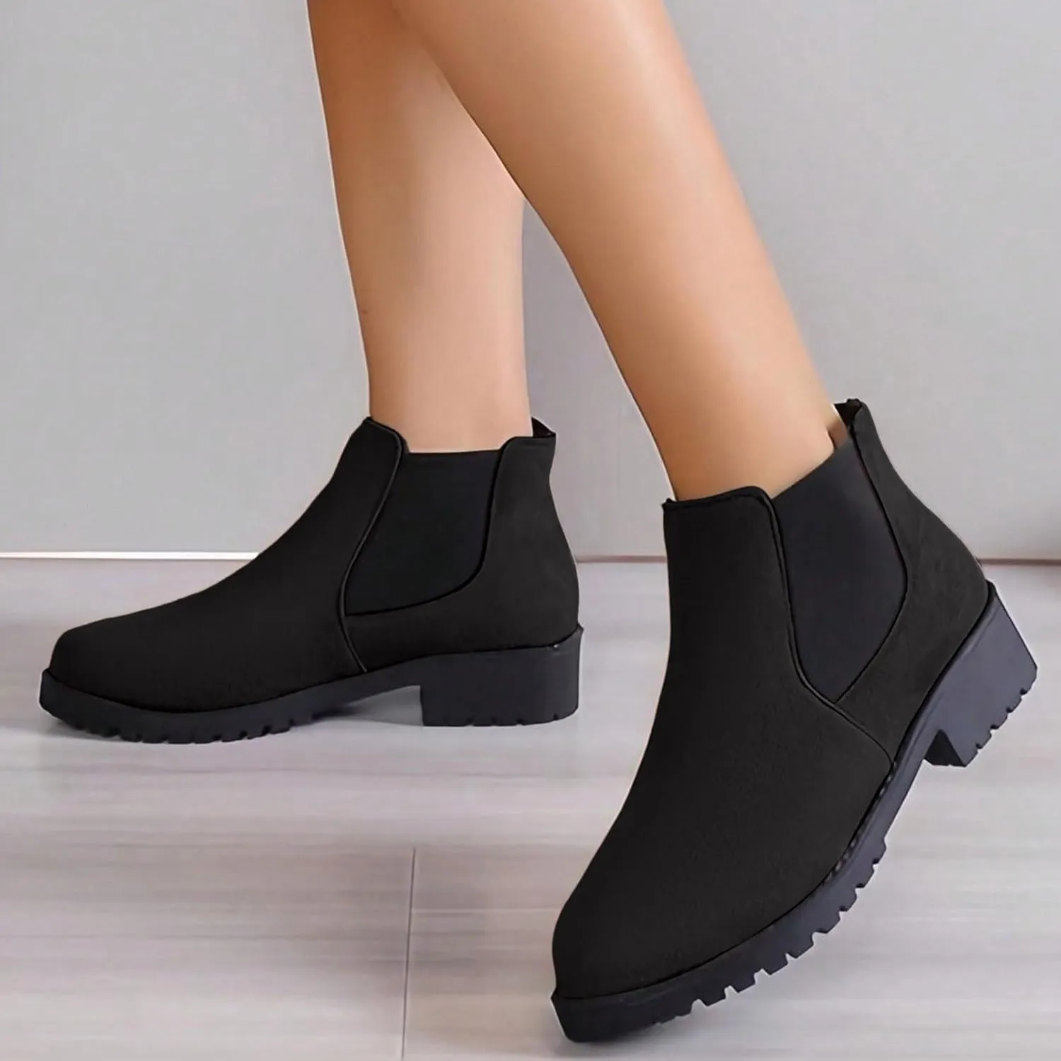 Ankle Boots for Women Comfy Womens Boots Autumn And Winter Suede Round Toe Elastic Mouth Sleeve Low Heel Boots