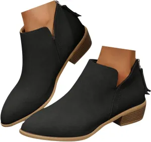 Ankle Boots for Women Low Heel Chunky Heel Boots Women's Fashion Color Matching Fall Winter Side Zipper Short Boots
