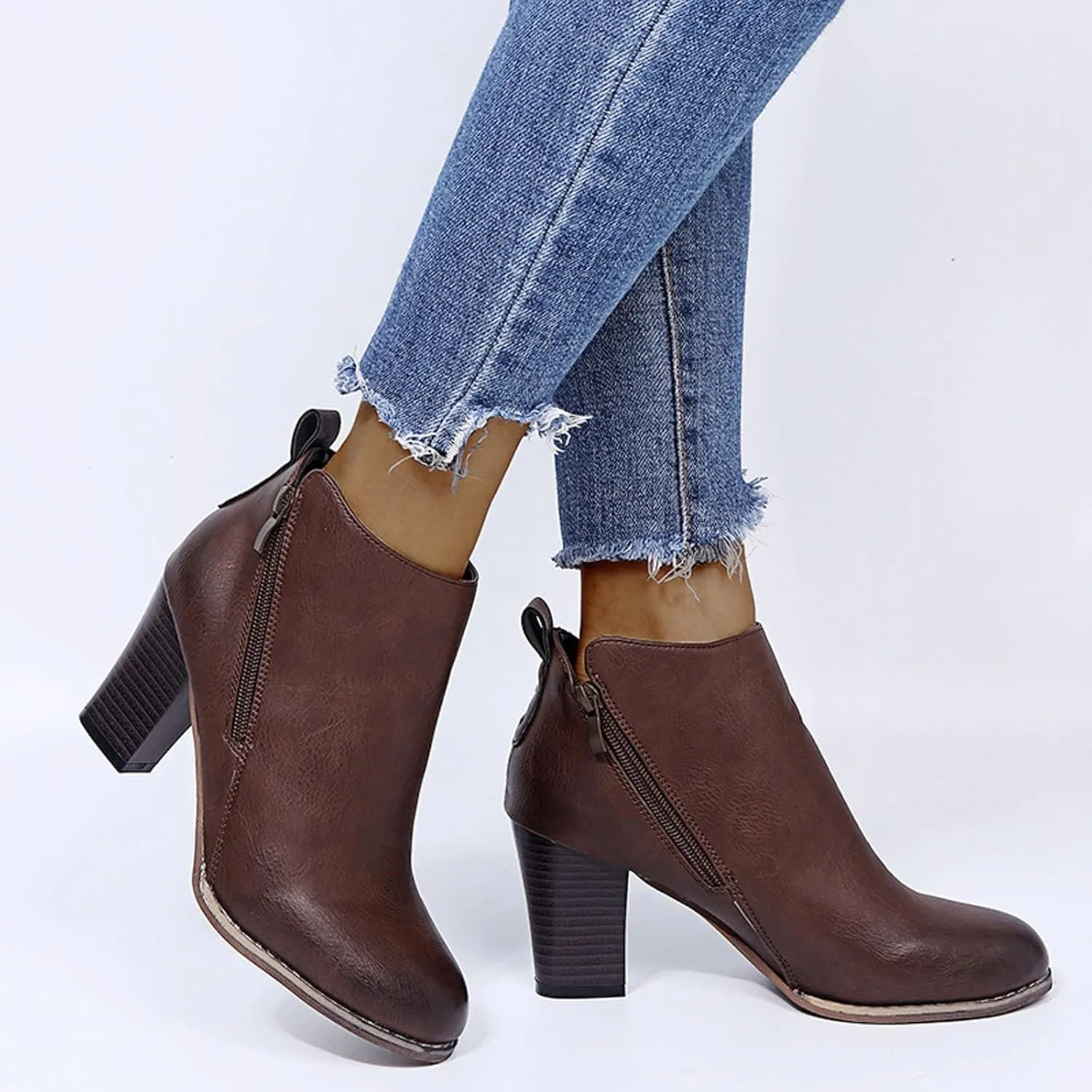Ankle Boots for Women Low Heel Womens Work Boots Fashion Casual Pointed Toe Diagonal Side Zipper High Heeled Shoes