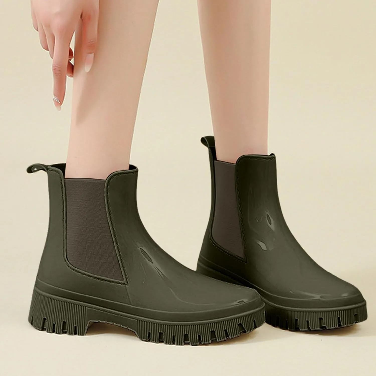 Ankle Boots for Women Mid Calf Boots Womens Fashion New Low Tube Outer Wear Waterproof Non-Slip Boots Rain Boots