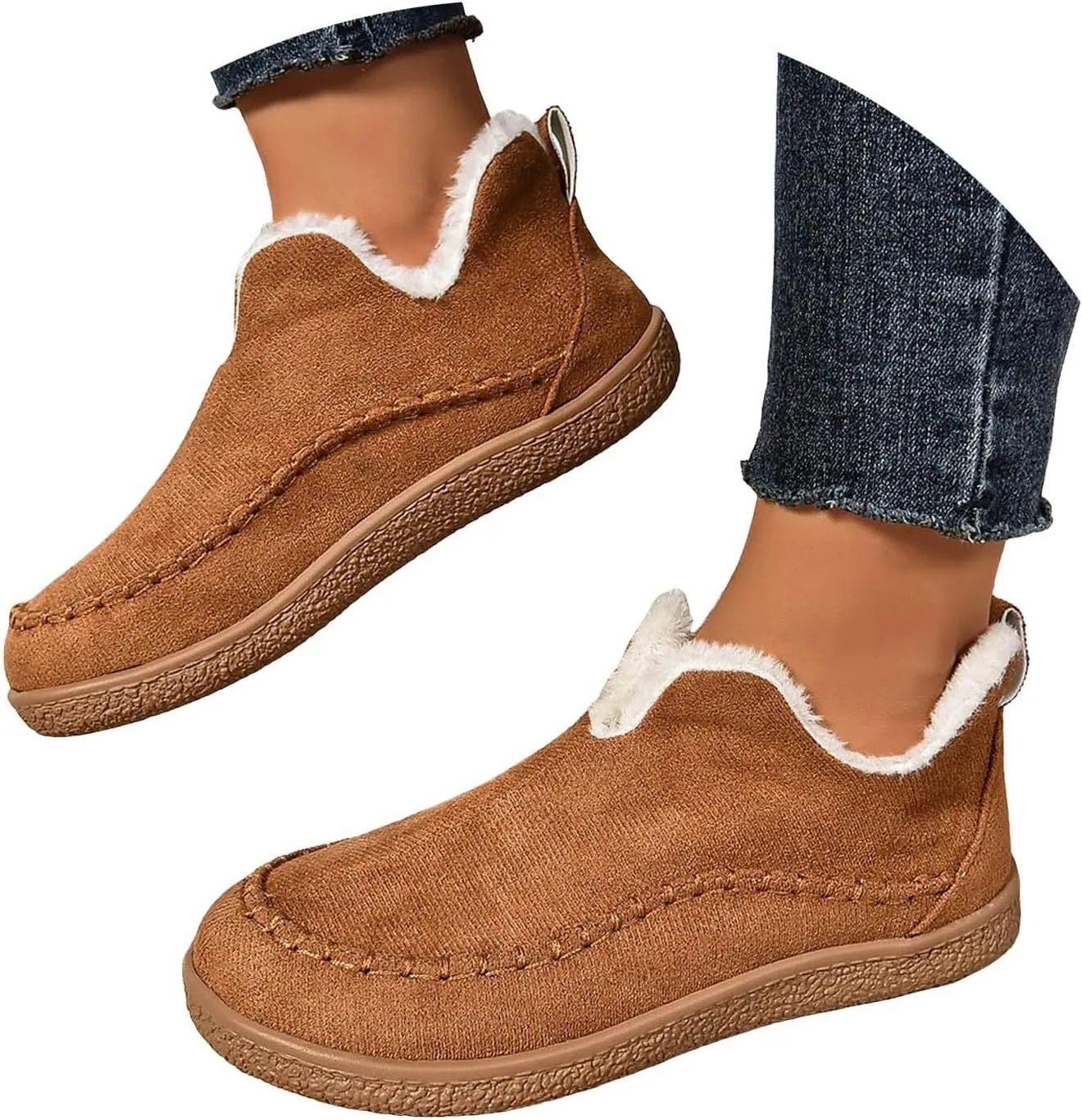 Ankle Boots for Women, Winter Warm Cozy Suede Indoor Outdoor Ankle Boots With Memory Foam Comfy Non Slip House Shoes