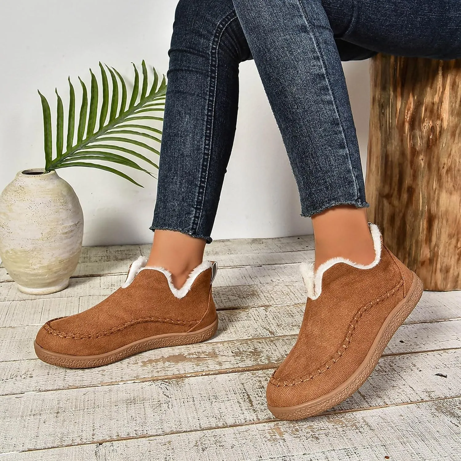 Ankle Boots for Women, Winter Warm Cozy Suede Indoor Outdoor Ankle Boots With Memory Foam Comfy Non Slip House Shoes