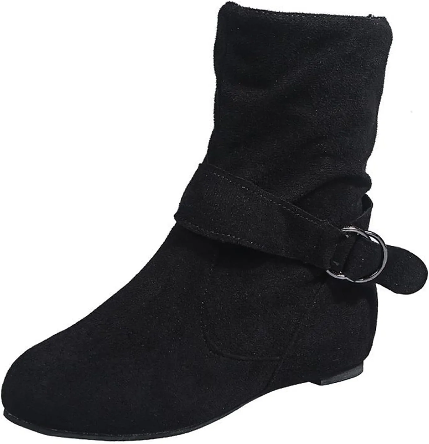 Ankle Flat Vintage Boots Women Buckle Boots Flat Vintage Round Toe Buckle Flat Rubber Slip on Boots Comfortable
