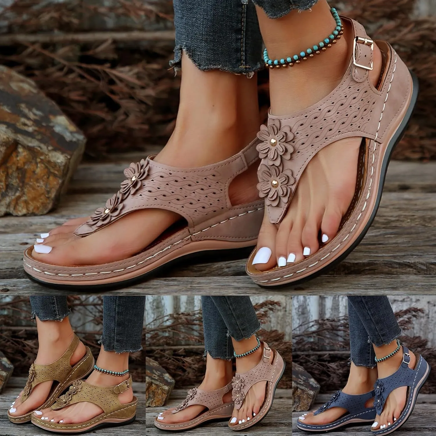 Avylays Orthopedic Sandals for Women, Women Comfortable Sandals Thong Dressy T-Strap Summer Sandals with Arch Support