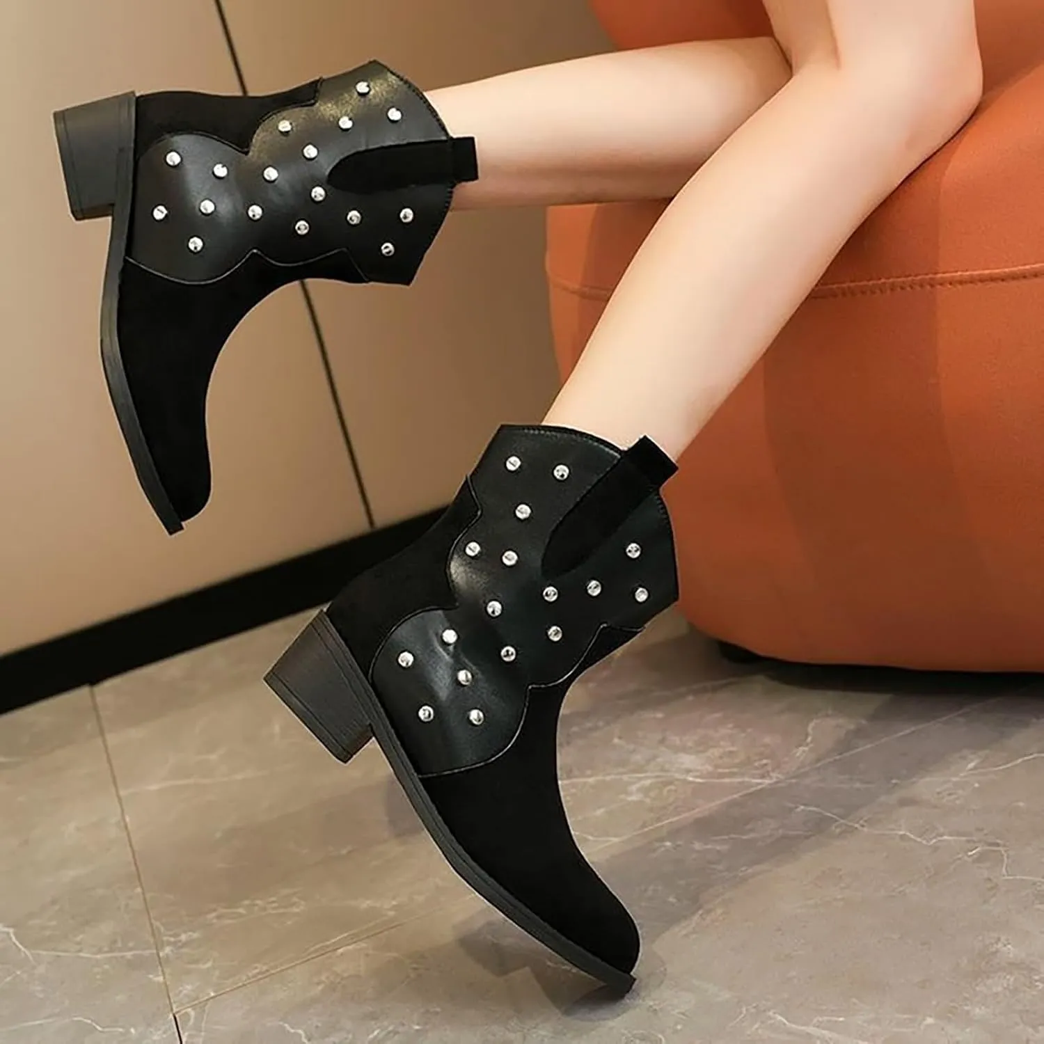 Black Ankle Boots for Women Platform Boots for Women Low Heel Ankle Boots for Women Slip On Booties for Women Boots for Women Ankle Booties Black Boots for Women Ankle Booties