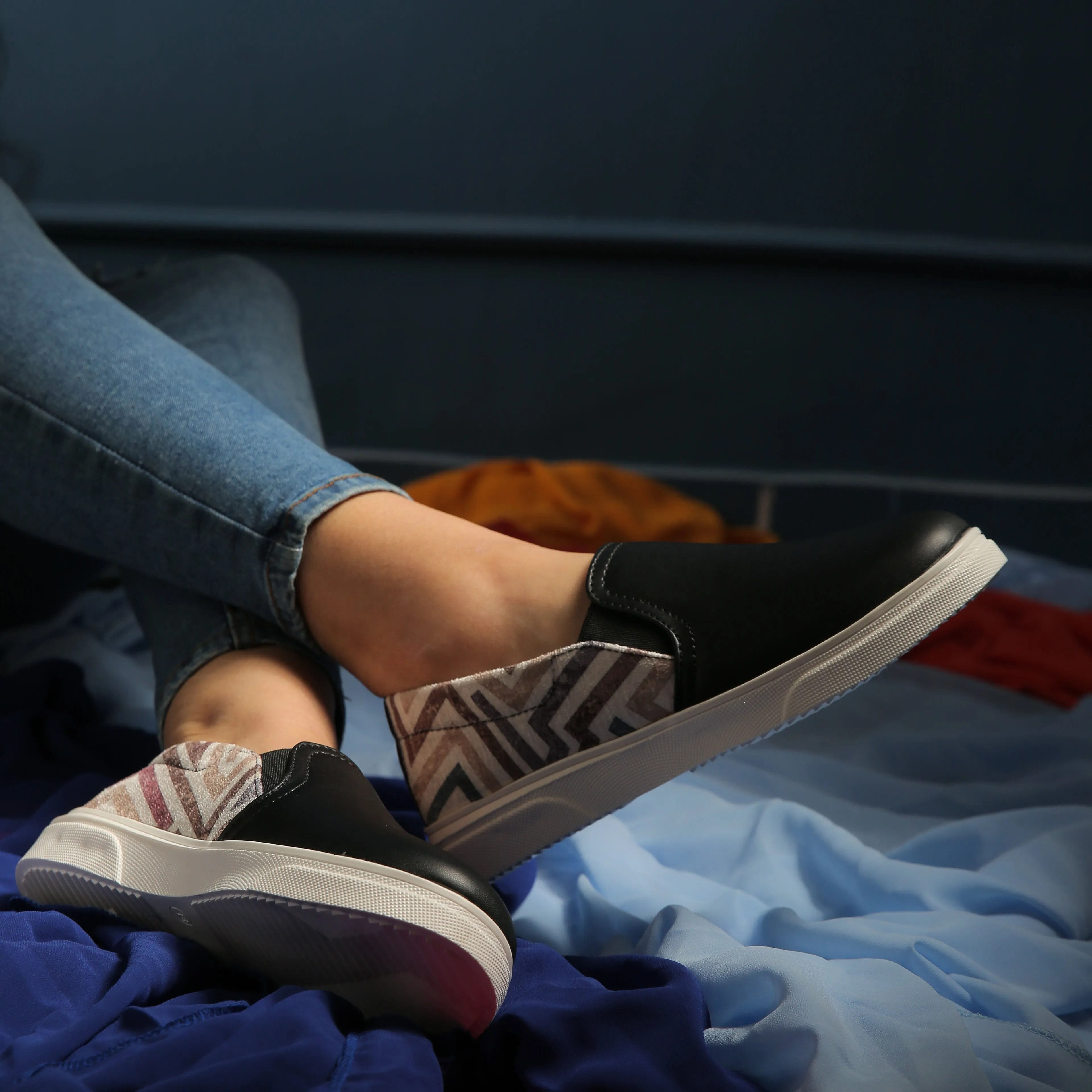 Black Maze Slip On Sneakers