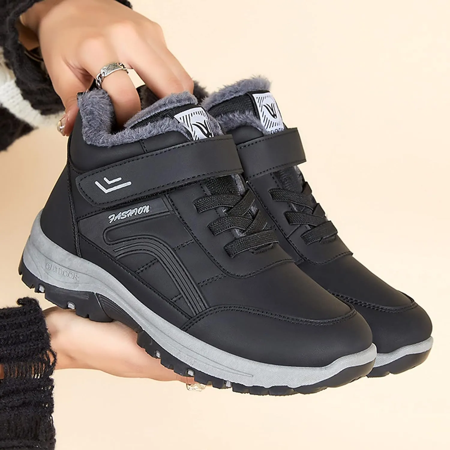 Black Winter Snow Boots for Women Womens Waterproof Snow Boots Size 6 Black Winter Work Boots for Woman High Heel Winter Boots for Women Winter Boot for Women Fur