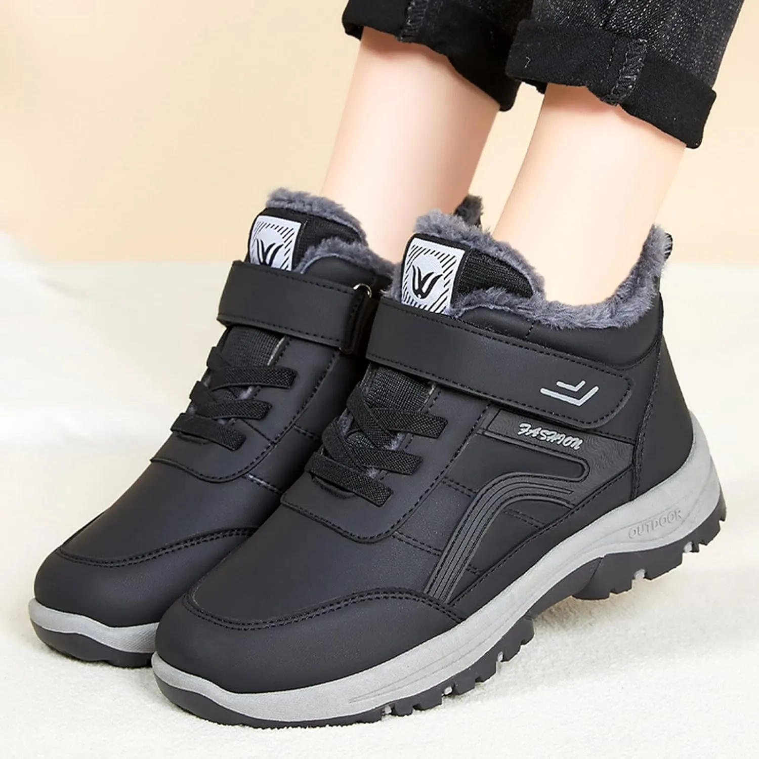 Black Winter Snow Boots for Women Womens Waterproof Snow Boots Size 6 Black Winter Work Boots for Woman High Heel Winter Boots for Women Winter Boot for Women Fur