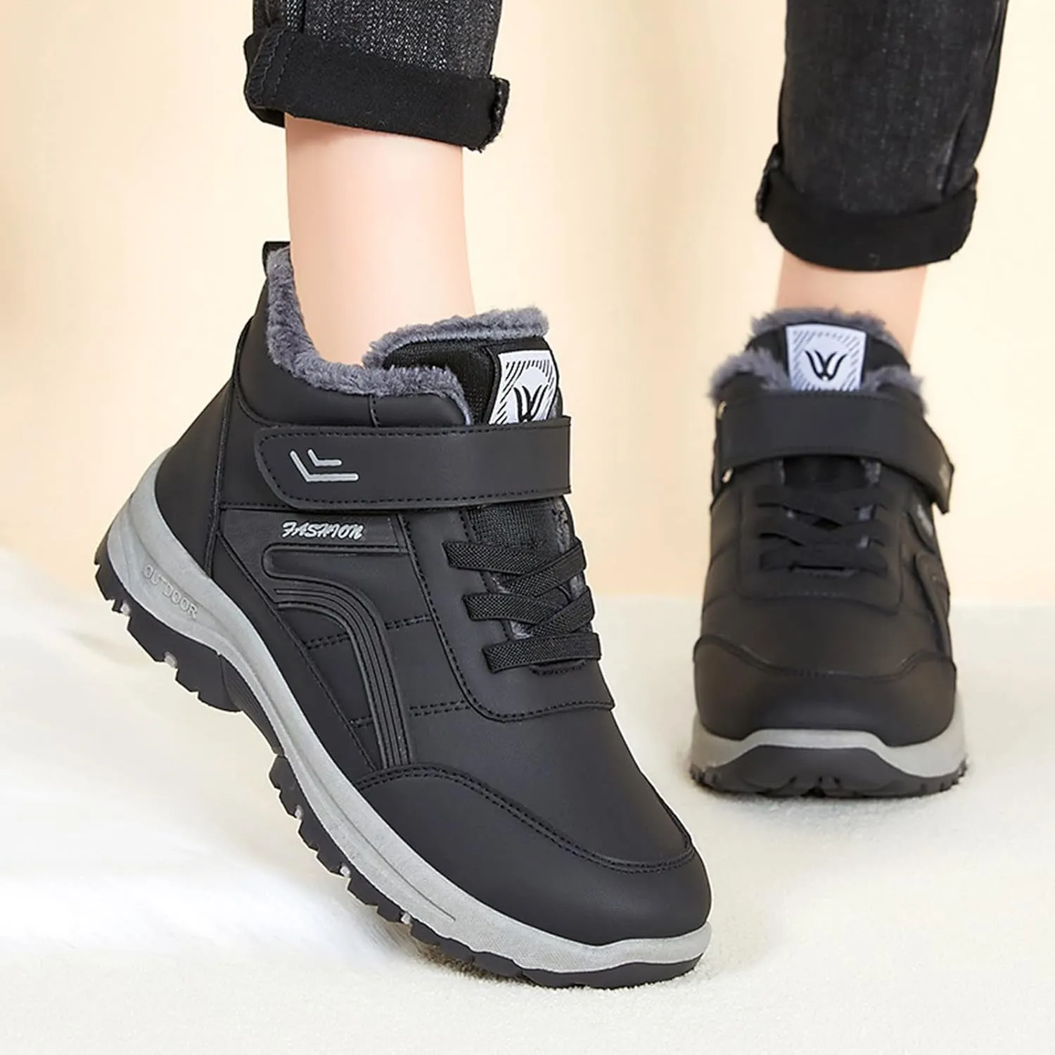 Black Winter Snow Boots for Women Womens Waterproof Snow Boots Size 6 Black Winter Work Boots for Woman High Heel Winter Boots for Women Winter Boot for Women Fur