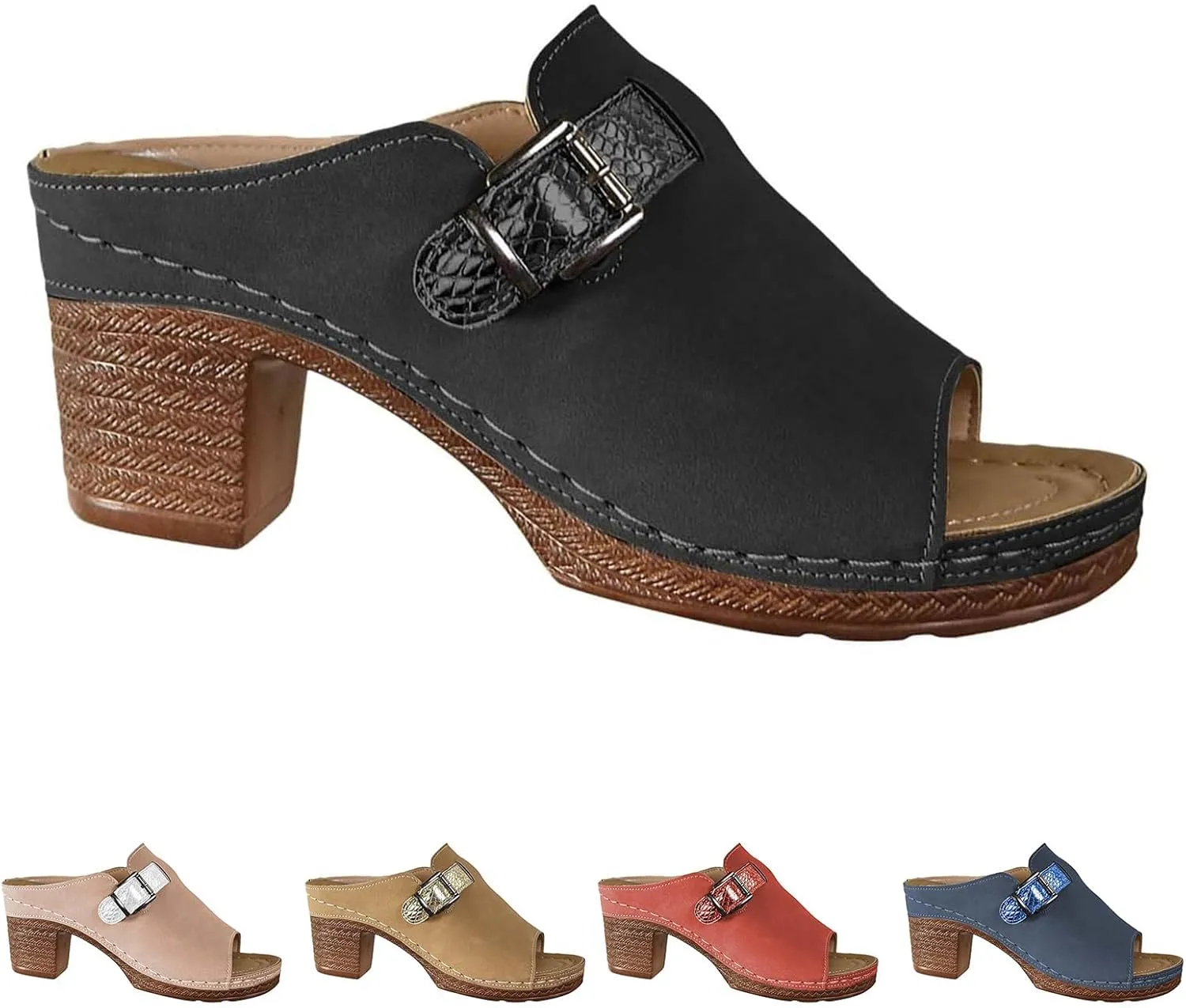 Block Heel Sandals for Women Summer Casual Fish Mouth Slip On Arch Support Sandals 2025 Dressy Ankle Strap Slippers Beach Shoes