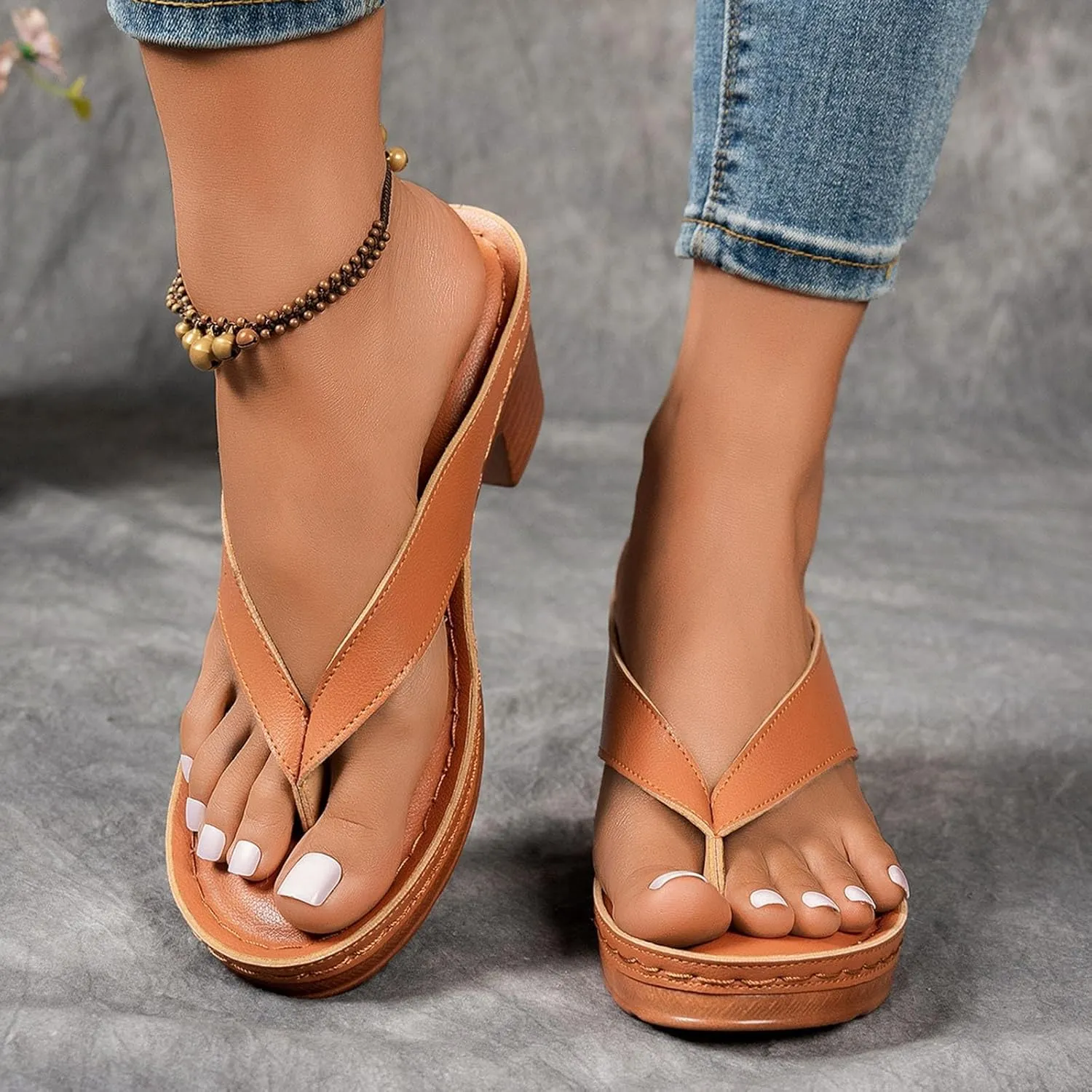 Block Heel Sandals for Women,Women's Orthopedic Dressy Chunky Sandal Summer Arch Support Comfortable Slip-On Low Heeled Open Toe Slides Fashion Wedding Party Dress Casual Mules Slip-on Shoes