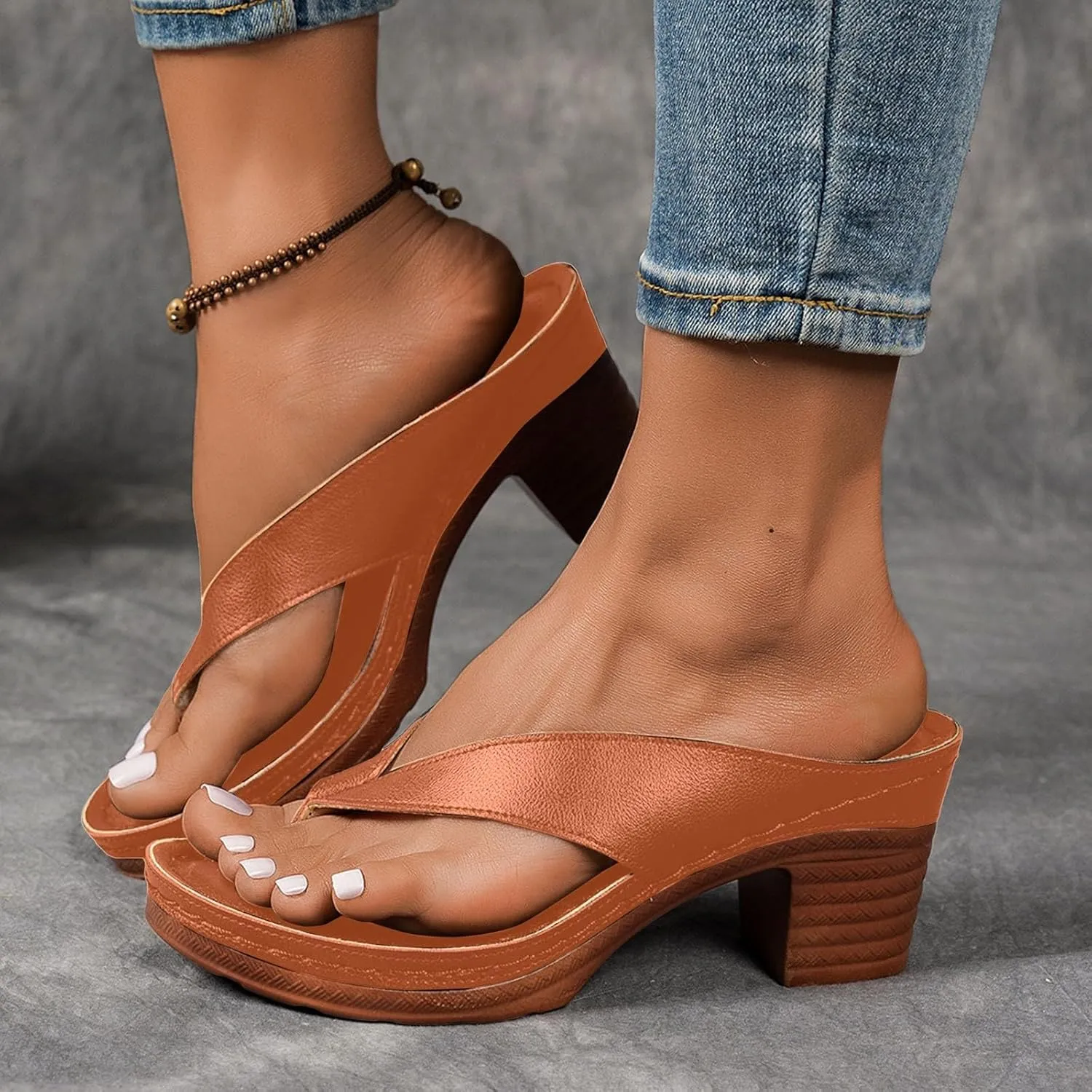 Block Heel Sandals for Women,Women's Orthopedic Dressy Chunky Sandal Summer Arch Support Comfortable Slip-On Low Heeled Open Toe Slides Fashion Wedding Party Dress Casual Mules Slip-on Shoes