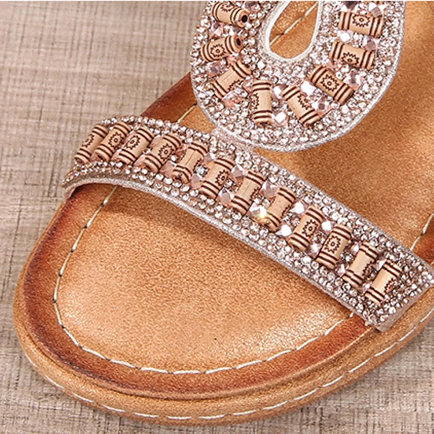 Bohemian Sandals for Women Flat Sandal Elastic Ankle Strap Dressy Casual Summer Shoes Hiking Wortout Shoe Beach