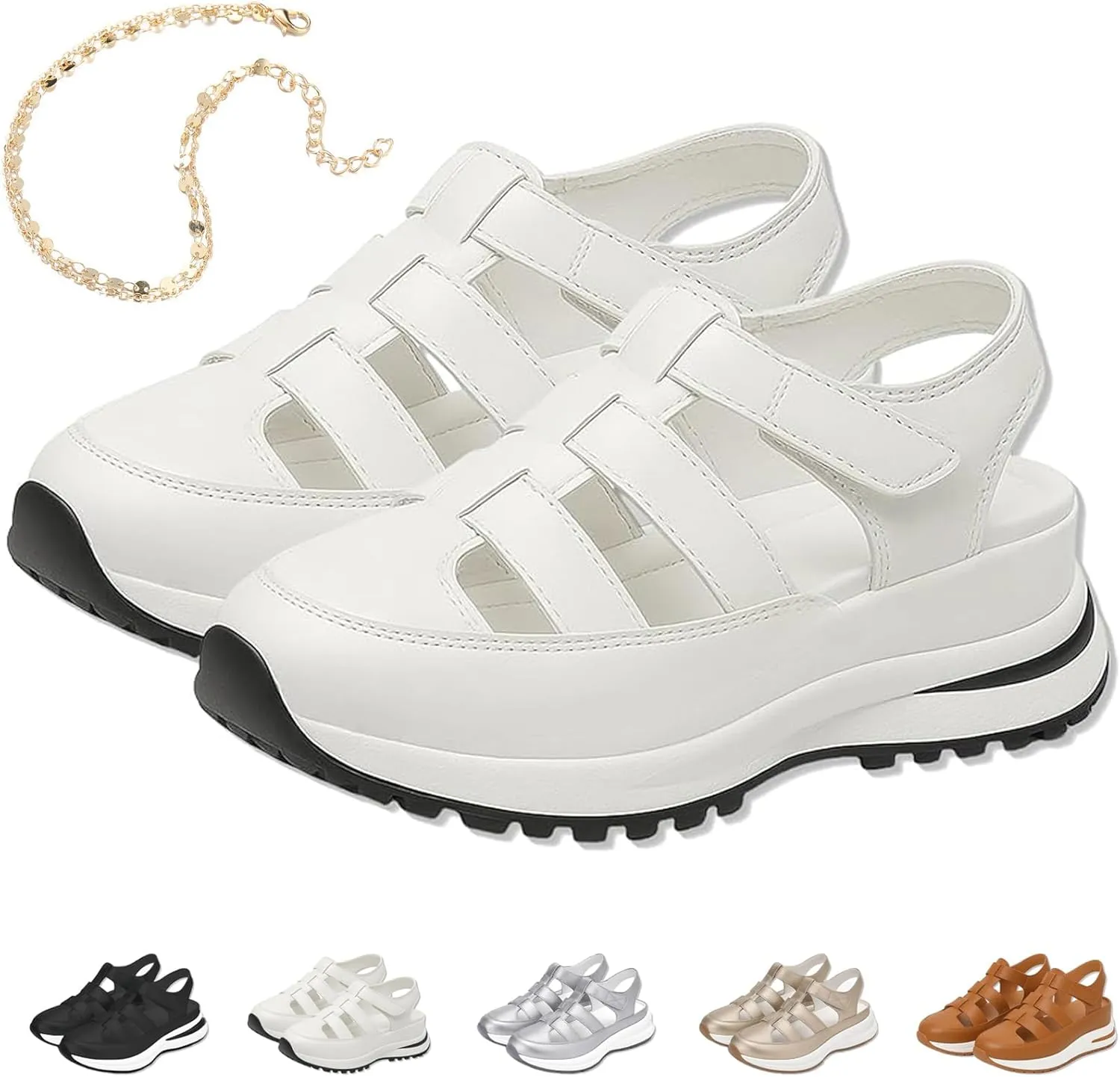 Bootara Shoes Women, Plus Size Hollow-Out Casual Closed Toe Sandals  Comfort Gladiator Platform Height-Boosting Thick Sole