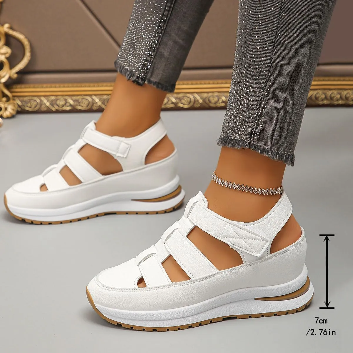 Bootara Shoes Women, Plus Size Hollow-Out Casual Closed Toe Sandals  Comfort Gladiator Platform Height-Boosting Thick Sole