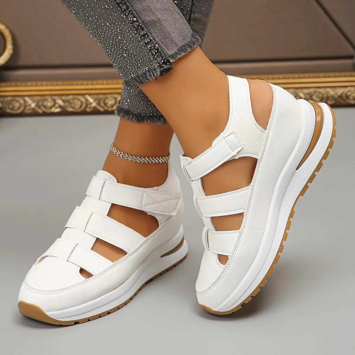Bootara Shoes Women, Plus Size Hollow-Out Casual Closed Toe Sandals  Comfort Gladiator Platform Height-Boosting Thick Sole