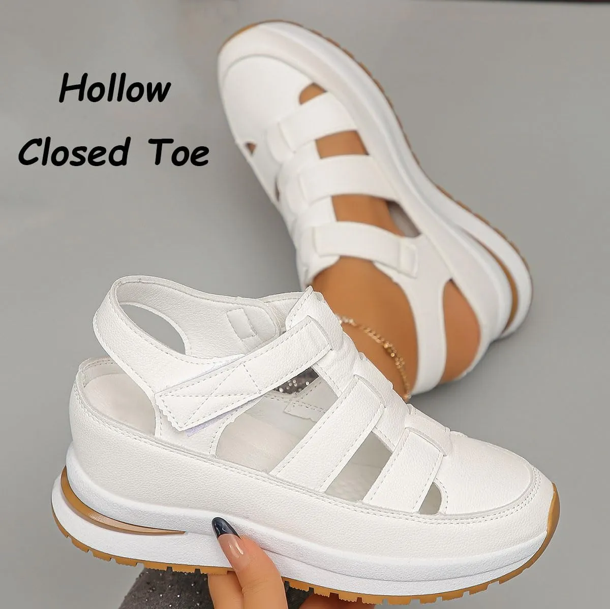 Bootara Shoes Women, Plus Size Hollow-Out Casual Closed Toe Sandals  Comfort Gladiator Platform Height-Boosting Thick Sole