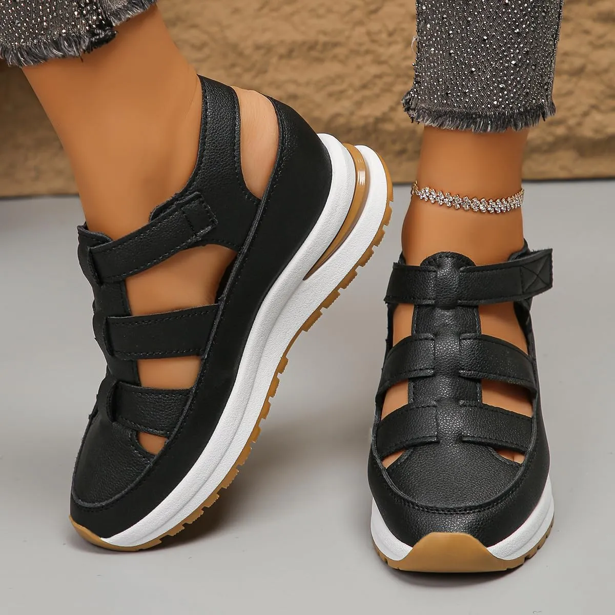 Bootara Shoes Women, Plus Size Hollow-Out Casual Closed Toe Sandals  Comfort Gladiator Platform Height-Boosting Thick Sole