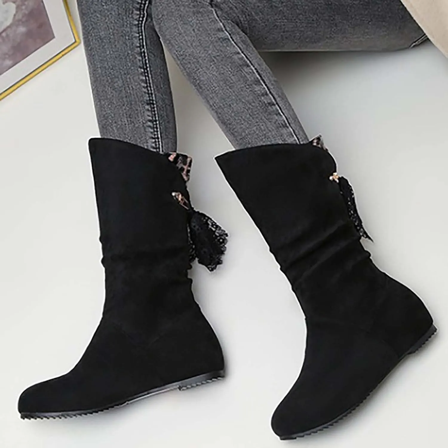 Booties for Women Low Heel Flat Boots Women Chunky Brown Boots Work Boots Black Ankle Boots for Women with Heel Comfort Womens Ankle Booties Low Heel Brown