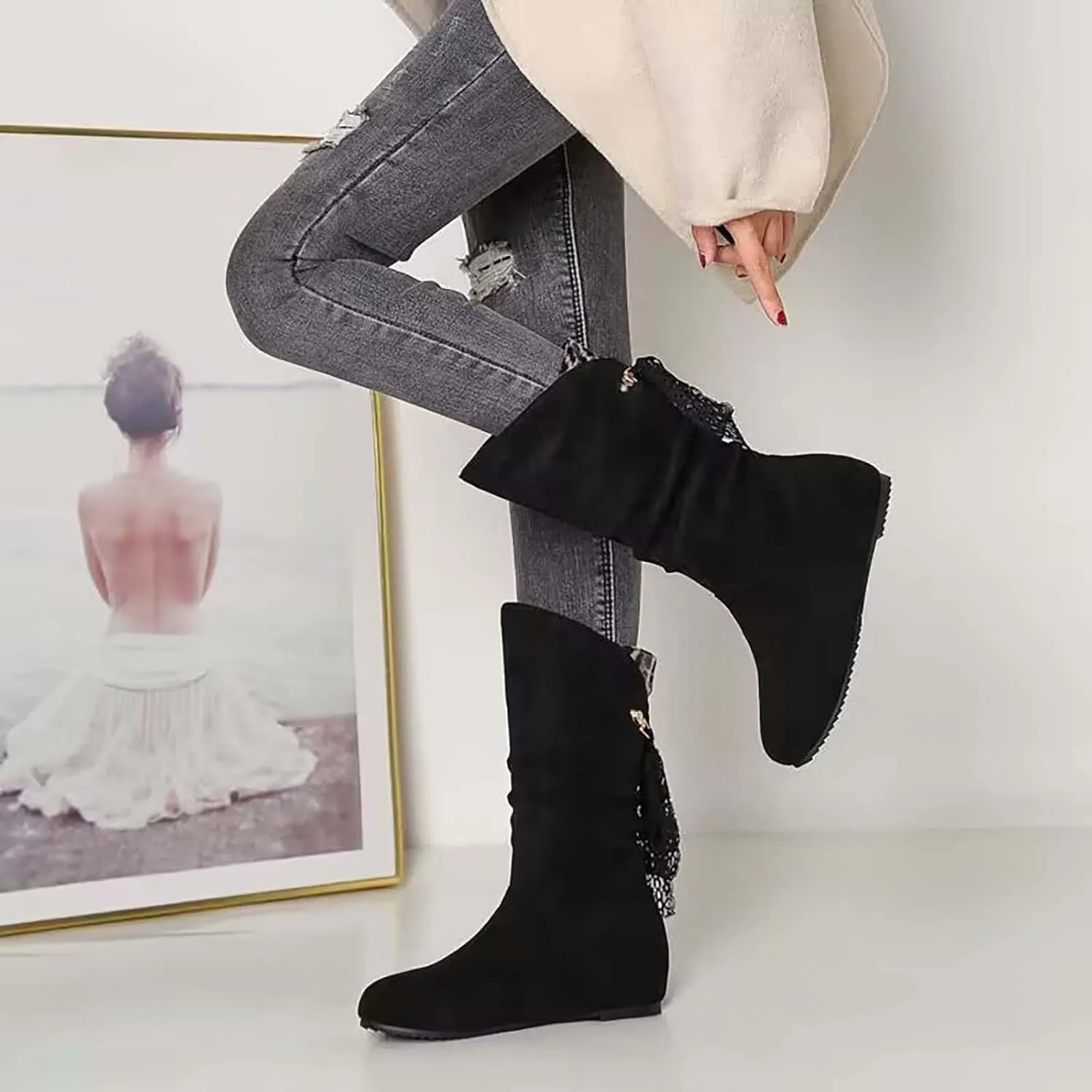 Booties for Women Low Heel Flat Boots Women Chunky Brown Boots Work Boots Black Ankle Boots for Women with Heel Comfort Womens Ankle Booties Low Heel Brown
