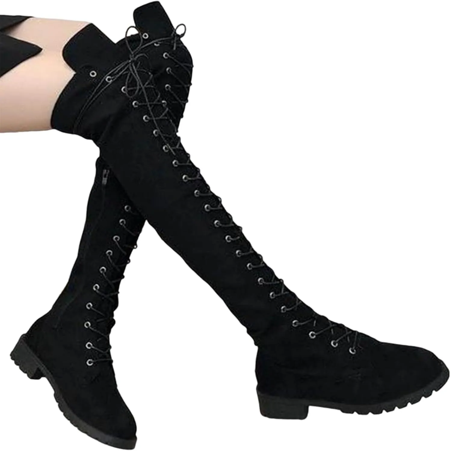 Boots for Women Lace Up Solid Color Round Toe Thick Sole Womens Boots Anti-slip Comfortable Fashion Suede Boots