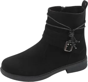 Boots for Women Retro Belt Buckle Boots Bundle Rope Suede Square Heel Boots Outdoor Round Toe Boots
