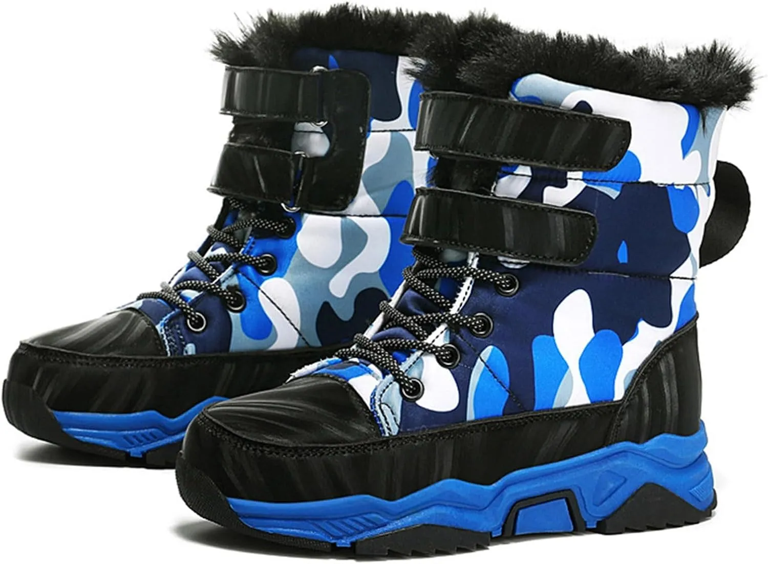 Boys Snow Boots Winter Fur Lined Waterproof Slip Resistant Boots High Top Sneakers Cold Weather Hiking Boots Shoes