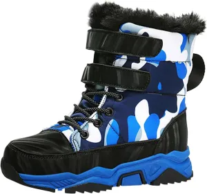 Boys Snow Boots Winter Fur Lined Waterproof Slip Resistant Boots High Top Sneakers Cold Weather Hiking Boots Shoes
