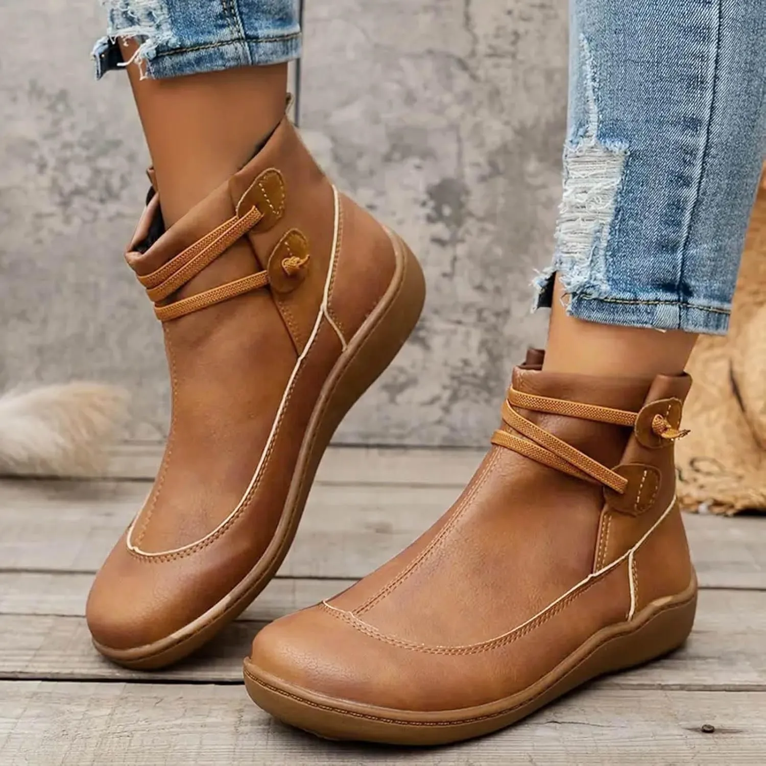Cathalem Ankle Boots for Women 2024 Wide Calf, Comfy V-Cutout Side Zip Low Heel Ankle Booties, Vintage Leather Hiking Shoes, Pointed Toe Western Short Cowboy Boots, Non-Slip Bootie Fashion