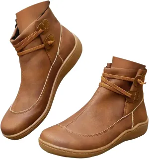 Cathalem Ankle Boots for Women 2024 Wide Calf, Comfy V-Cutout Side Zip Low Heel Ankle Booties, Vintage Leather Hiking Shoes, Pointed Toe Western Short Cowboy Boots, Non-Slip Bootie Fashion