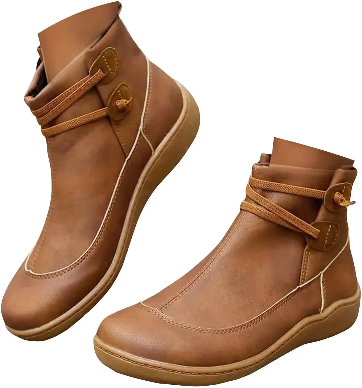 Cathalem Ankle Boots for Women 2024 Wide Calf, Comfy V-Cutout Side Zip Low Heel Ankle Booties, Vintage Leather Hiking Shoes, Pointed Toe Western Short Cowboy Boots, Non-Slip Bootie Fashion
