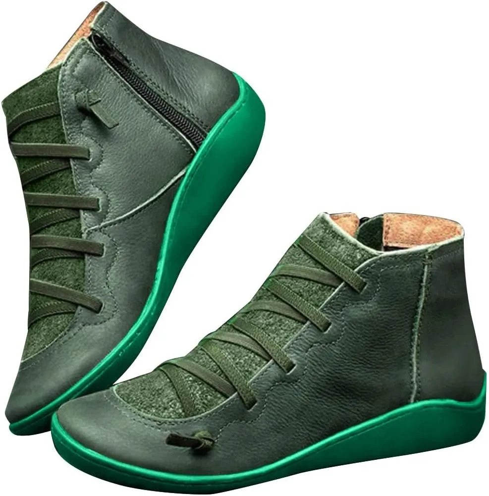 Cathalem Ankle Boots for Women Arch Support Low Heel Fashion Lace Up Zipper Booties Cowboy Cowgirl Walking Short Bootie