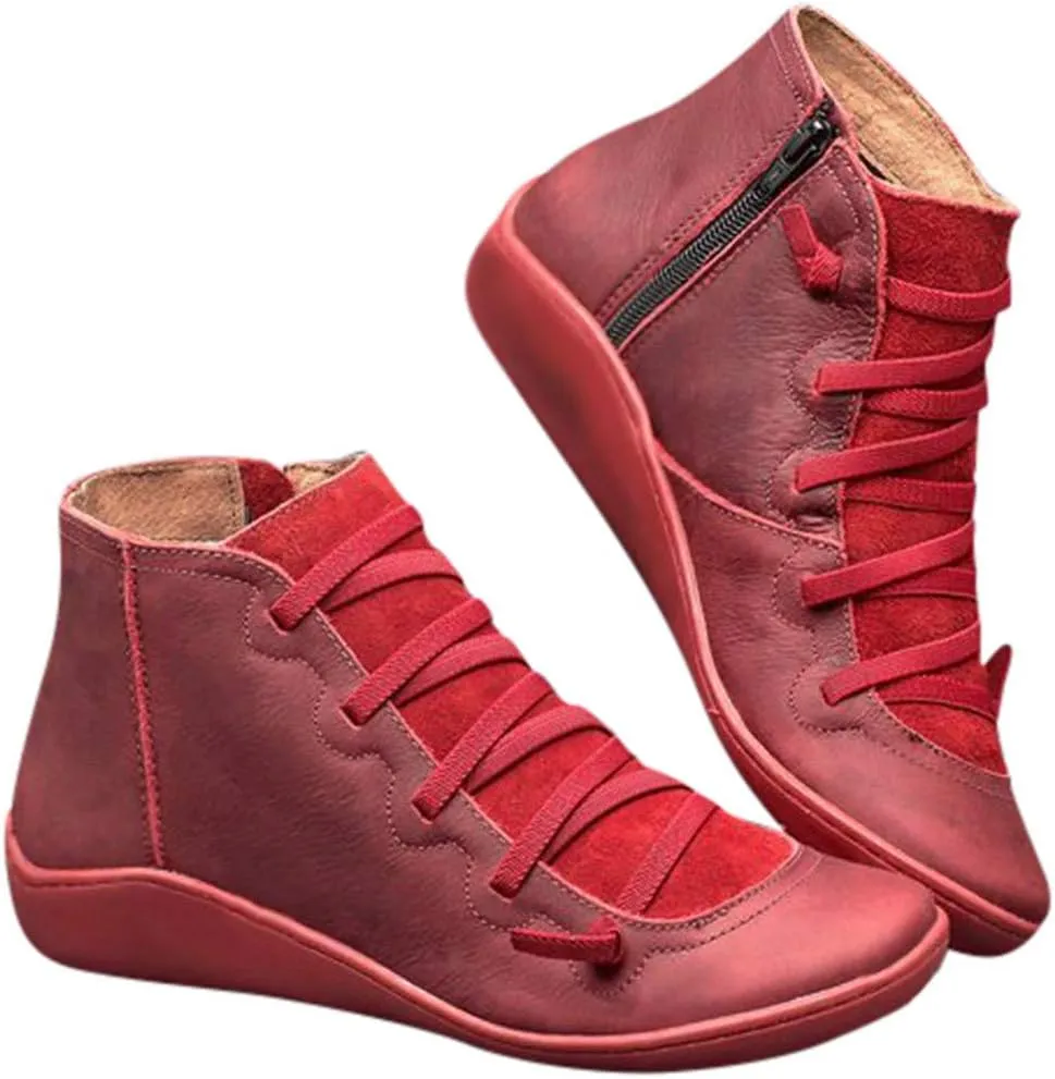 Cathalem Ankle Boots for Women Arch Support Womens Low Heel Lace Up Zipper Booties Cowboy Cowgirl Walking Short Bootie