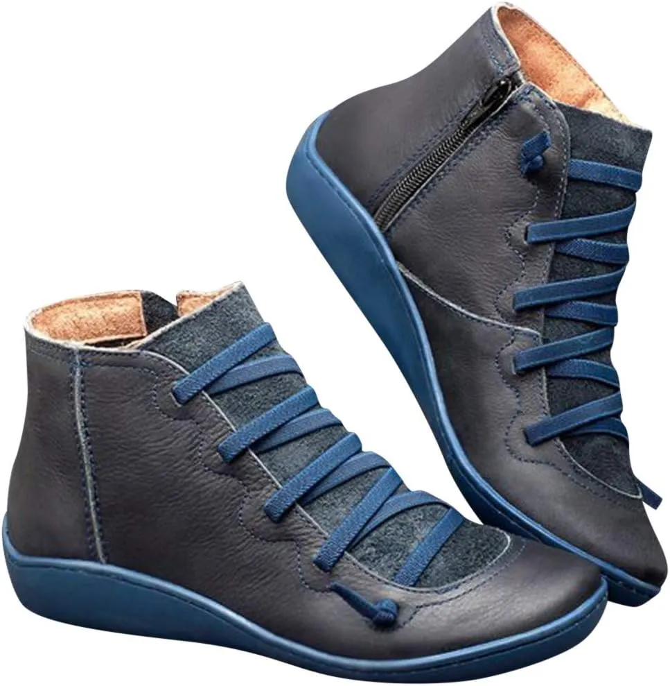 Cathalem Ankle Boots for Women Dressy Orthopedic Ankle Boots Arch Support Leather Comfortable Side Zip Wedge Booties
