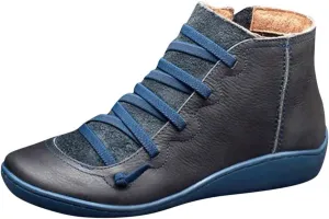 Cathalem Ankle Boots for Women Dressy Orthopedic Ankle Boots Arch Support Leather Comfortable Side Zip Wedge Booties