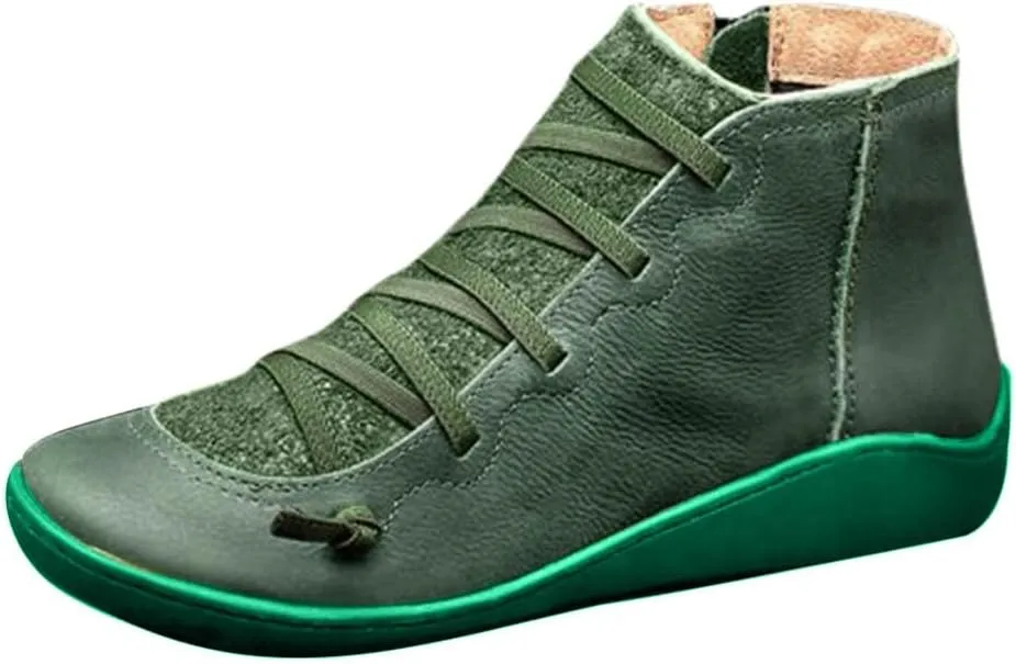 Cathalem Ankle Boots for Women Dressy Orthopedic Ankle Boots Arch Support Leather Comfortable Side Zip Wedge Booties