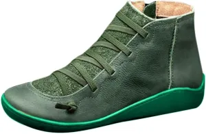 Cathalem Ankle Boots for Women Dressy Orthopedic Ankle Boots Arch Support Leather Comfortable Side Zip Wedge Booties