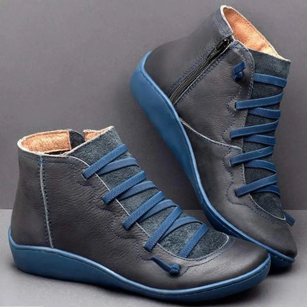 Cathalem Ankle Boots for Women Dressy Orthopedic Ankle Boots Arch Support Leather Comfortable Side Zip Wedge Booties