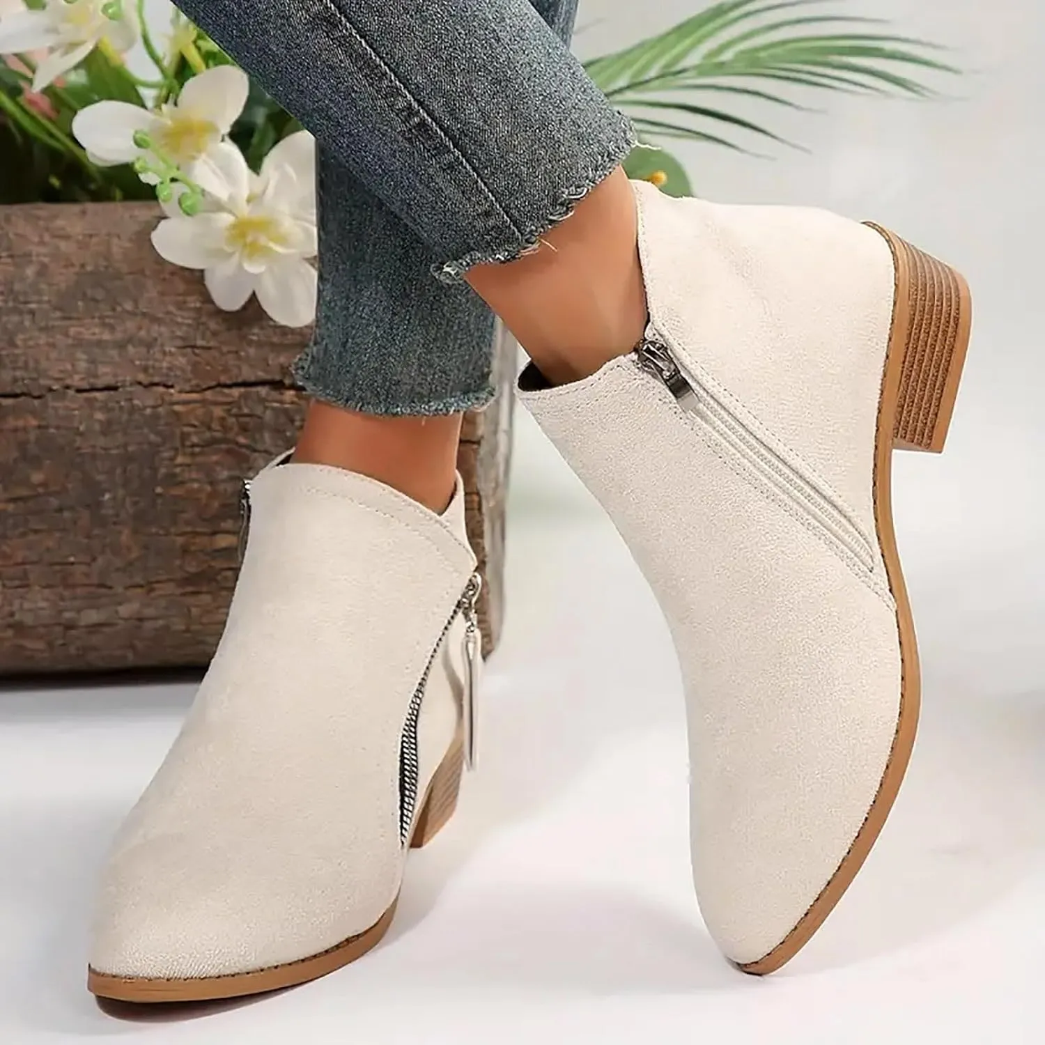 Cathalem Ankle Boots for Women, Women's Tie Knot Chelsea Pump Ankle Boots Closed Toe Stacked Heel Booties Shoes