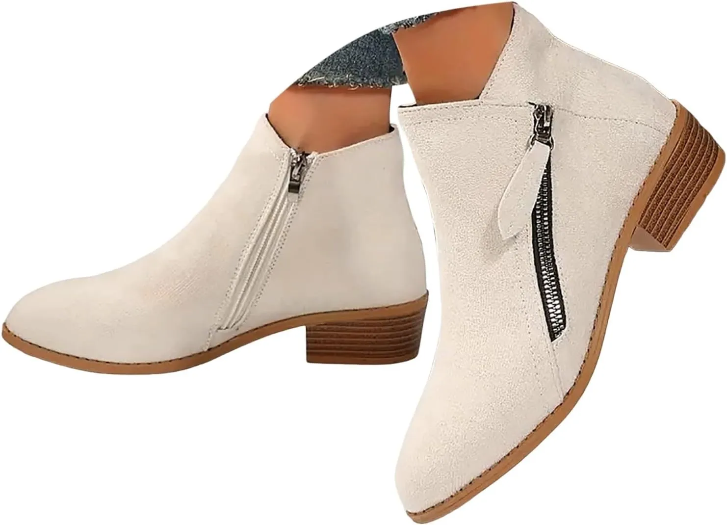 Cathalem Ankle Boots for Women, Women's Tie Knot Chelsea Pump Ankle Boots Closed Toe Stacked Heel Booties Shoes