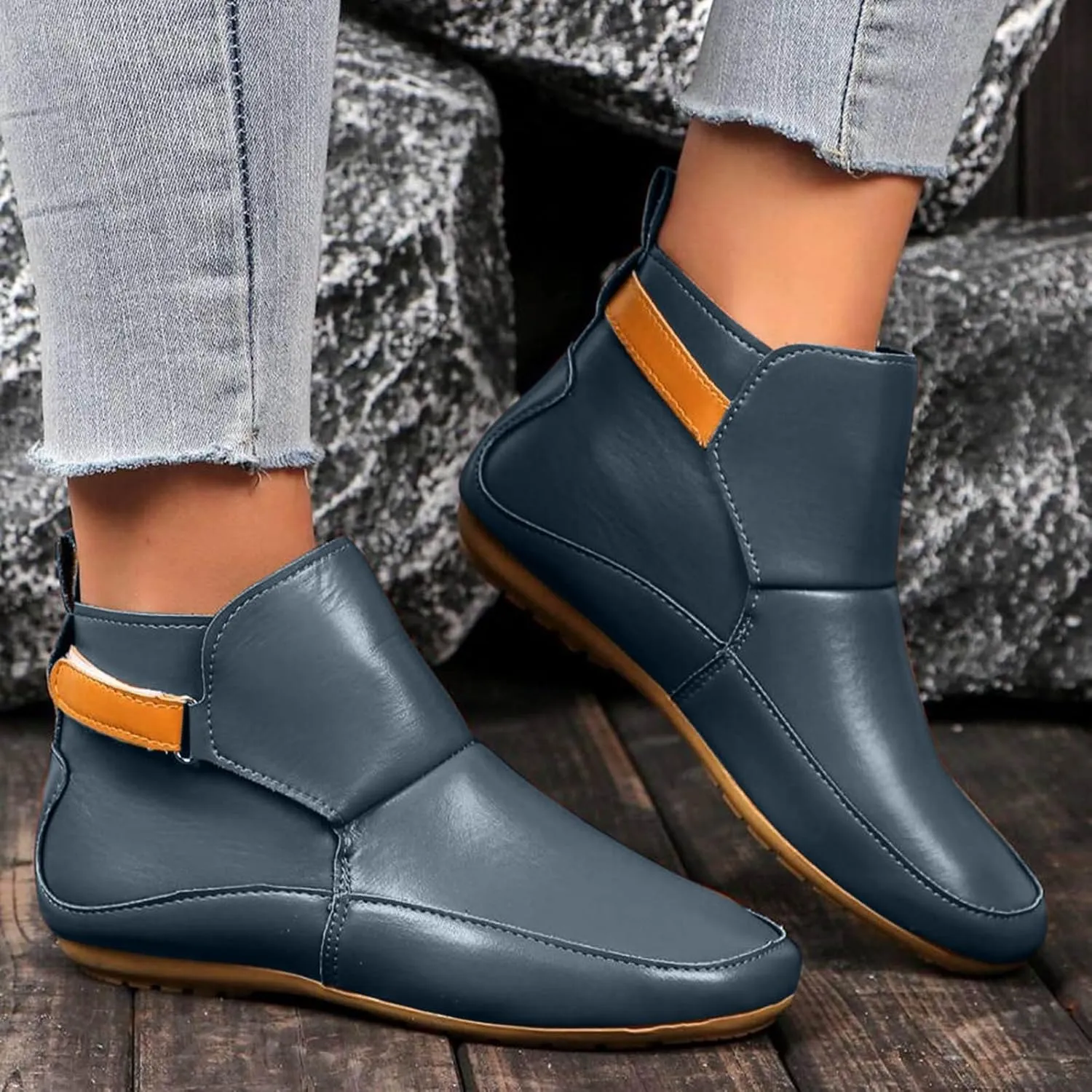 Cathalem Booties for Women, 2024 New Arch Support Booties Side Zip-up Vintage Leather Damping Shoes Flat Heel Booties