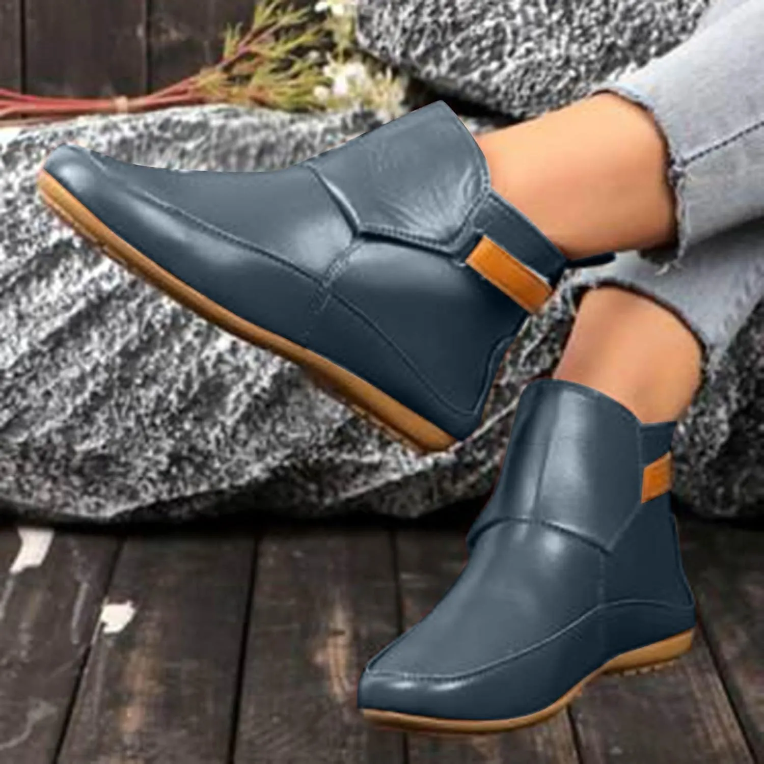 Cathalem Booties for Women, 2024 New Arch Support Booties Side Zip-up Vintage Leather Damping Shoes Flat Heel Booties